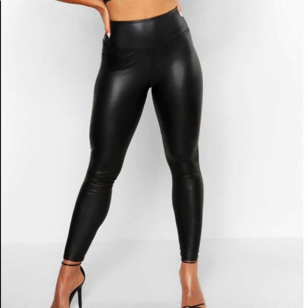 High Waist Leather Look Stretch Leggings